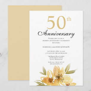 Invitation Elégant Gold Flower 50th Anniversary Party Invitat