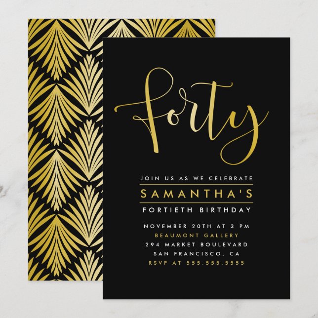 Invitation Elégant Gold Foil 40e anniversaire de fête Invitat (Devant / Derrière)