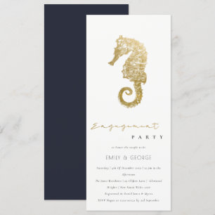 INVITATION ELÉGANT GOLD FOIL NAVY SEAHORSE ENGAGEMENT PARTI
