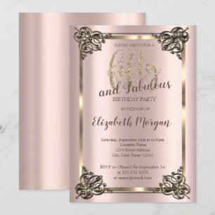 Invitation Elégant Gold Frame, Gold Rose 50e Anniversaire