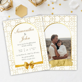 Invitation Elegant Gold Geometric Arch Photo Back Wedding