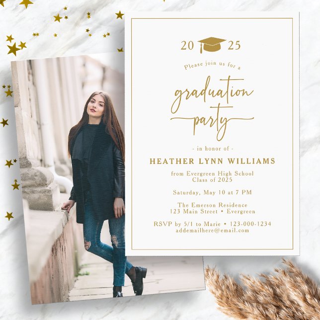 Invitation Elégant Gold Graduation Photo (Elegant Gold Graduation Party Photo Invitation by Painted Paperie
)