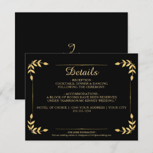 Invitation Elegant Gold Greenery Black Détails sur le Mariage