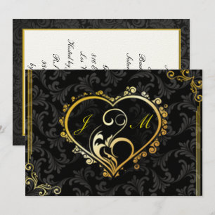 Invitation Élégant Gold Heart Monogram Bachelorette Party
