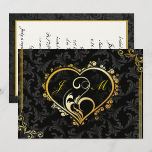 Invitation Elégant Gold Heart Monogram Fête des mariées Invit