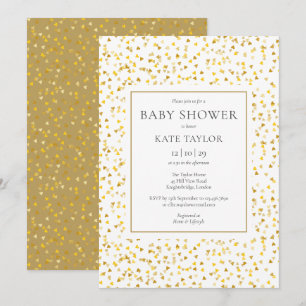 Invitation Elégant Gold Hearts Baby shower Confetti
