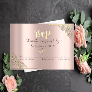 Invitation Elégant Gold Hearts Rose Gold RSVP Card