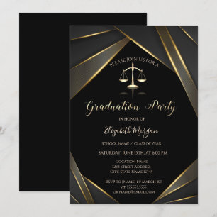Invitation Elégant Gold Justice Scale Black Graduation