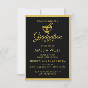 Invitation Elégant Gold Pharmist Graduist Party