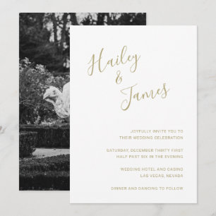 Invitation Elegant Gold Photo Mariage moderne