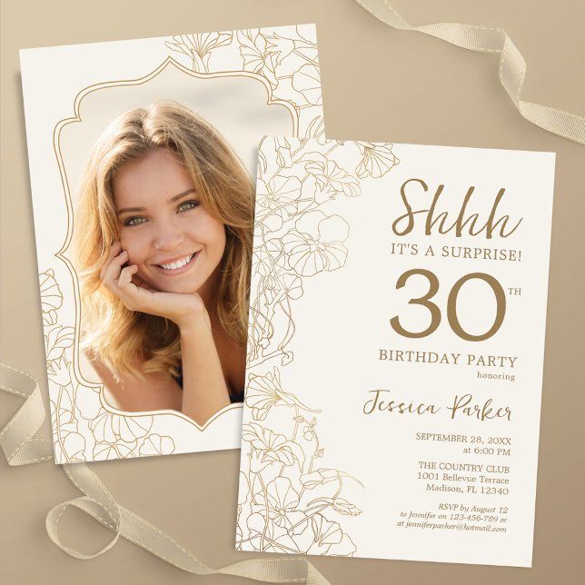 Invitation Elégant Gold Photo Surprise 30e anniversaire (Créateur téléchargé)