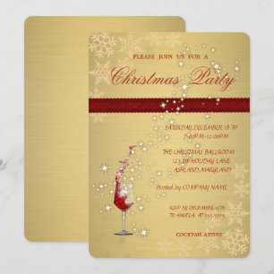 Invitation Elégant Gold Red Glass, Fête de Noël d'entreprise
