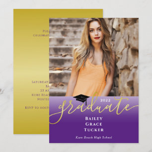 Invitation Elégant Gold Royal Purple Photo Graduation