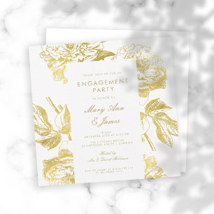Invitation Elegant Gold Simple Floral Engagement Party