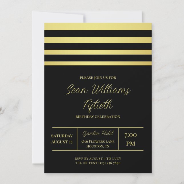 Invitation Elégant Gold Stripes Masculine Anniversaire (Devant)