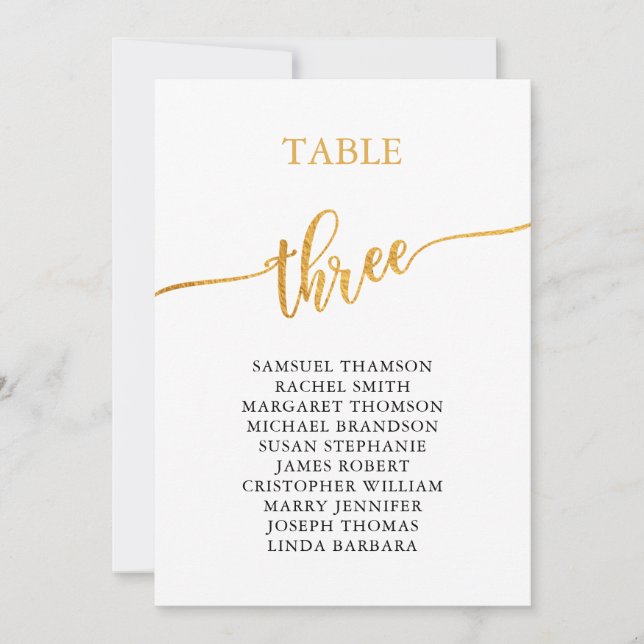Invitation Elégant Gold Table Numéro 3 Seigneurs Graphique (Devant)