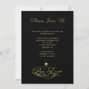Invitation Elégant Gold Texte Paix sur la Terre Noir Invitati