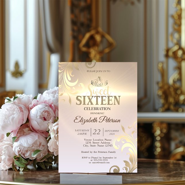 Invitation Elégant Gold Tiara Sweet Diamonds 16 Partie (Créateur téléchargé)