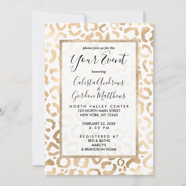 Invitation Elegant Gold White Leopard Cheetah Animal Print (Devant)