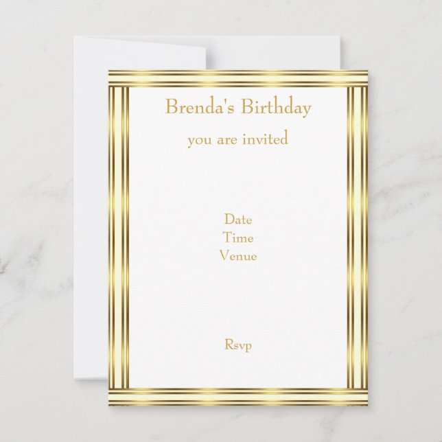 Invitation Elegant Gold & White Stripe Horizontal (Devant)