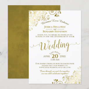 Invitation Elégant Gold & White Virtual Mariage Livestream