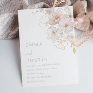 Invitation Élégant Golden Blush Botanical Fleur sauvage Maria