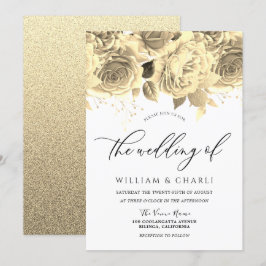 Invitation Elégant Golden Flowers All Seasons Mariage