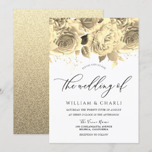 Invitation Elégant Golden Flowers All Seasons Mariage