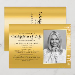 Invitation Elégant Golden Modern Photo Célébration de la vie