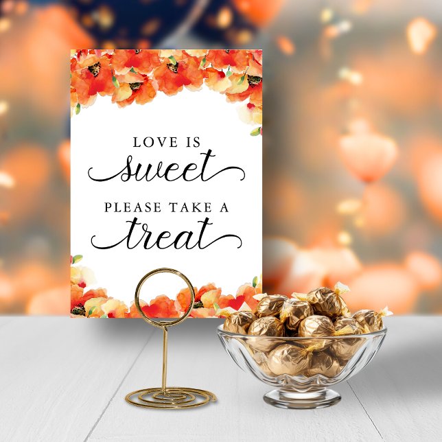 Invitation Élégant Golden Poppy Love is Sweet Sign (Elegant Golden Poppy Love is Sweet Take a Treat DOWNLOADABLE Sign)