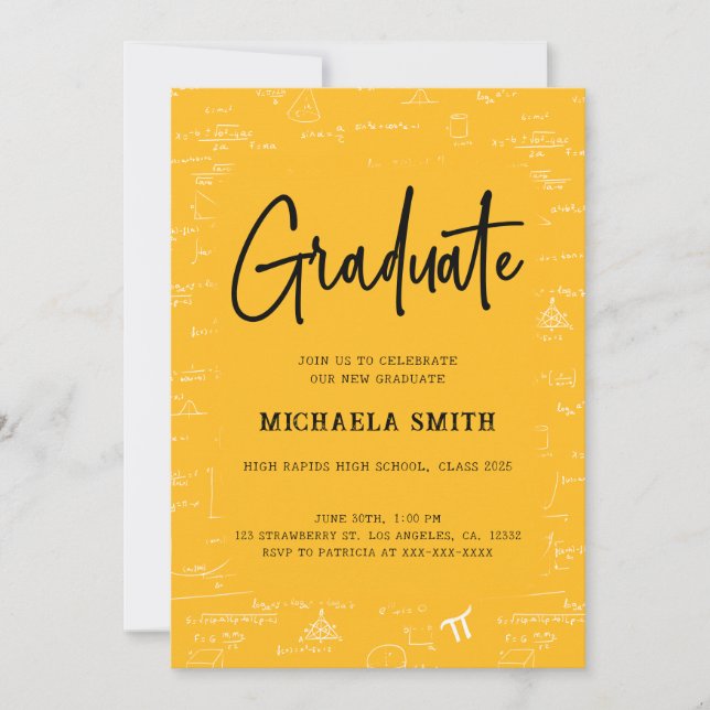 Invitation Elegant Golden Yellow Graduate Math Graduation (Devant)