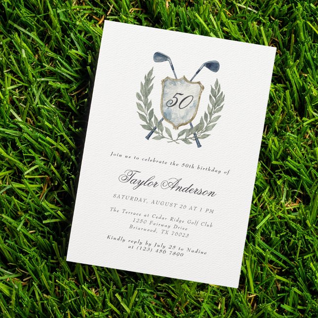 Invitation Elégant Golf Crest 50e Anniversaire de la fête de  (Créateur téléchargé)