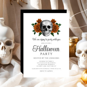 Invitation Élégant Gothique Crâne Floral Noir Halloween