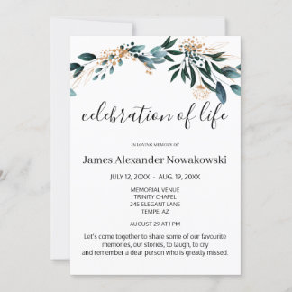 Invitation Élégant goût Floral Life Celebration Funérailles