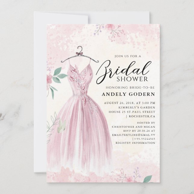 Invitation Elegant Gown Illustration with  Bridal Shower (Devant)