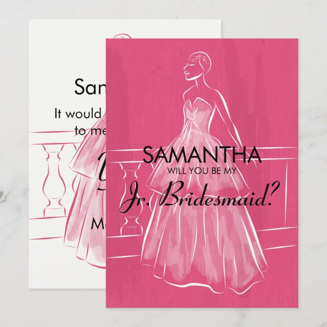 Invitation Elégant Gown Serez-Vous Jr Bridesmaid Card (Devant / Derrière)