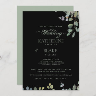 Invitation Élégant Grace Black Eucalyptus Mariage de site Web