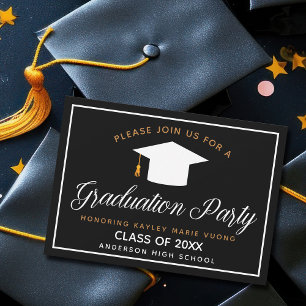 Invitation Élégant Graduation Black Gold Classe de 2025 Parti