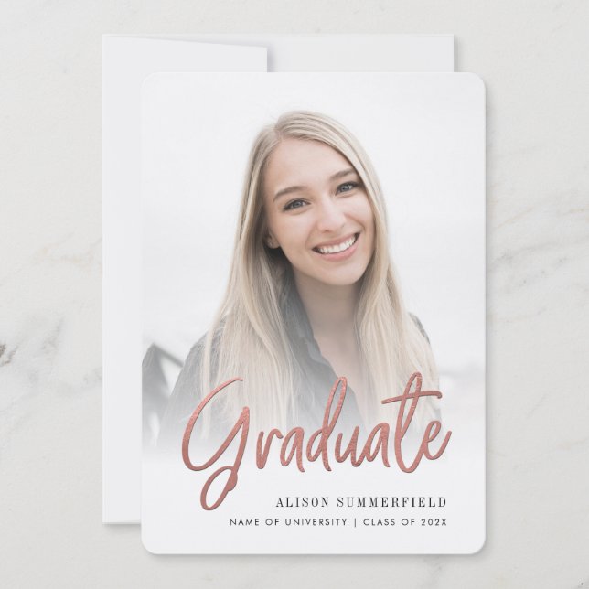 Invitation Elegant Graduation Script 2 Photos Announcement (Devant)