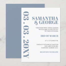 Invitation Élégant Gras Dusty Bleu Mariage moderne