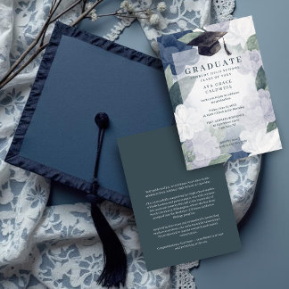 Invitation Elegant Green and Blue Floral Graduation Party