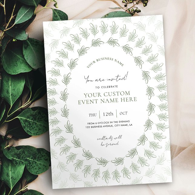 Invitation Elegant Green Chic Business Event Gala (Elegant greenery business event invitation design with fully editable text)
