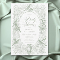 Elégant Green Chinoiserie Nature Birds Baby shower
