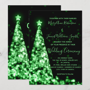 Invitation Élégant Green Christmas Tree Mariage de vacances