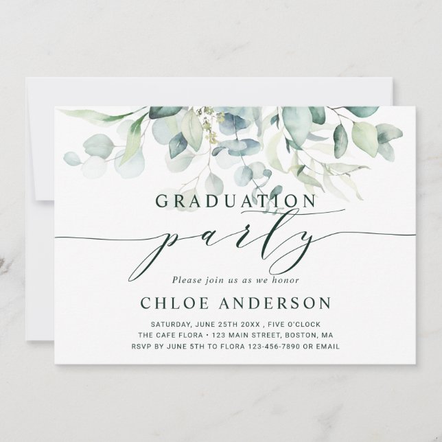 Invitation Élégant Green Foliage Graduage Party Photo (Devant)
