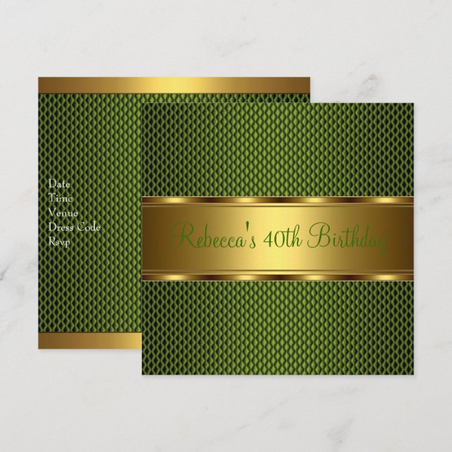 Invitation Elégant Green Gold 40e fête d'anniversaire (Devant / Derrière)