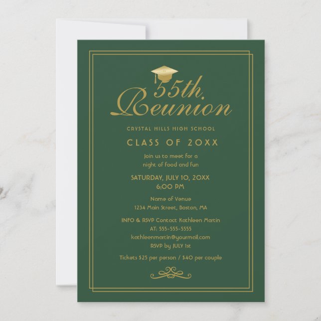 Invitation Elégant Green Gold 55ème Classe Réunion (Devant)