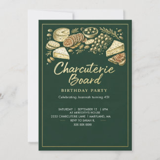 Invitation Elegant Green & Gold Charcuterie Board Birthday