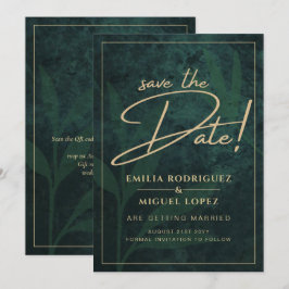 Invitation Elegant Green Gold Enregistrer la date QR Code RSV