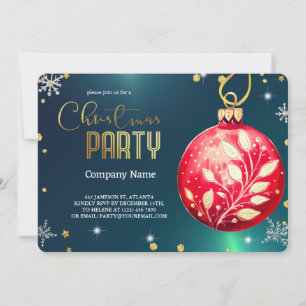Invitation Elégant Green Magical Christmas, Ornements rouges